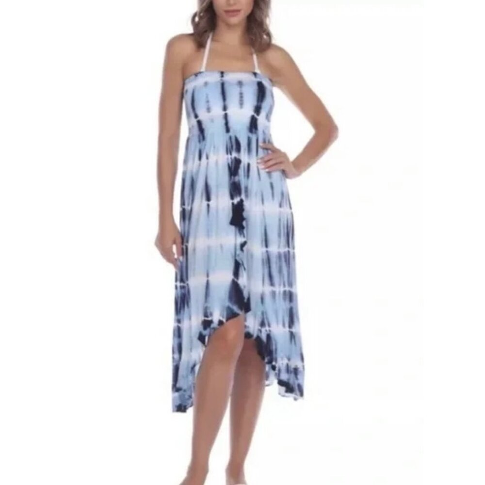 Raviya NAVY BLUE TIE DYE Women's Smocked Tube Dress Swim Cover-Up NWT S
